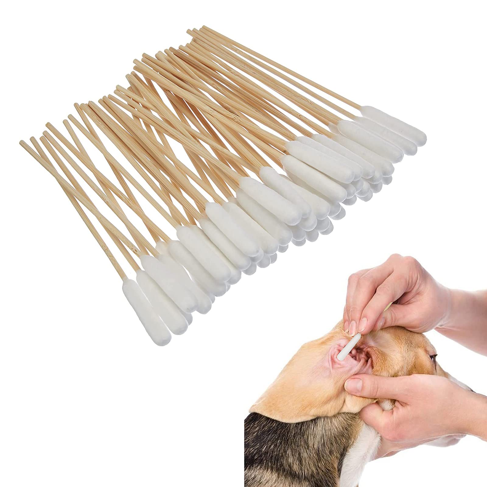 Pet Ear Cleaner Cotton Swabs,Large Cotton Buds for Dogs,Cotton Buds for pet,Ear Cleaning Cotton Sticks,Cotton Swabs,Dogs Ear Cleaning Swabs,Animal Cotton Buds,Cleaning Cotton Buds,12cm,50 pièces