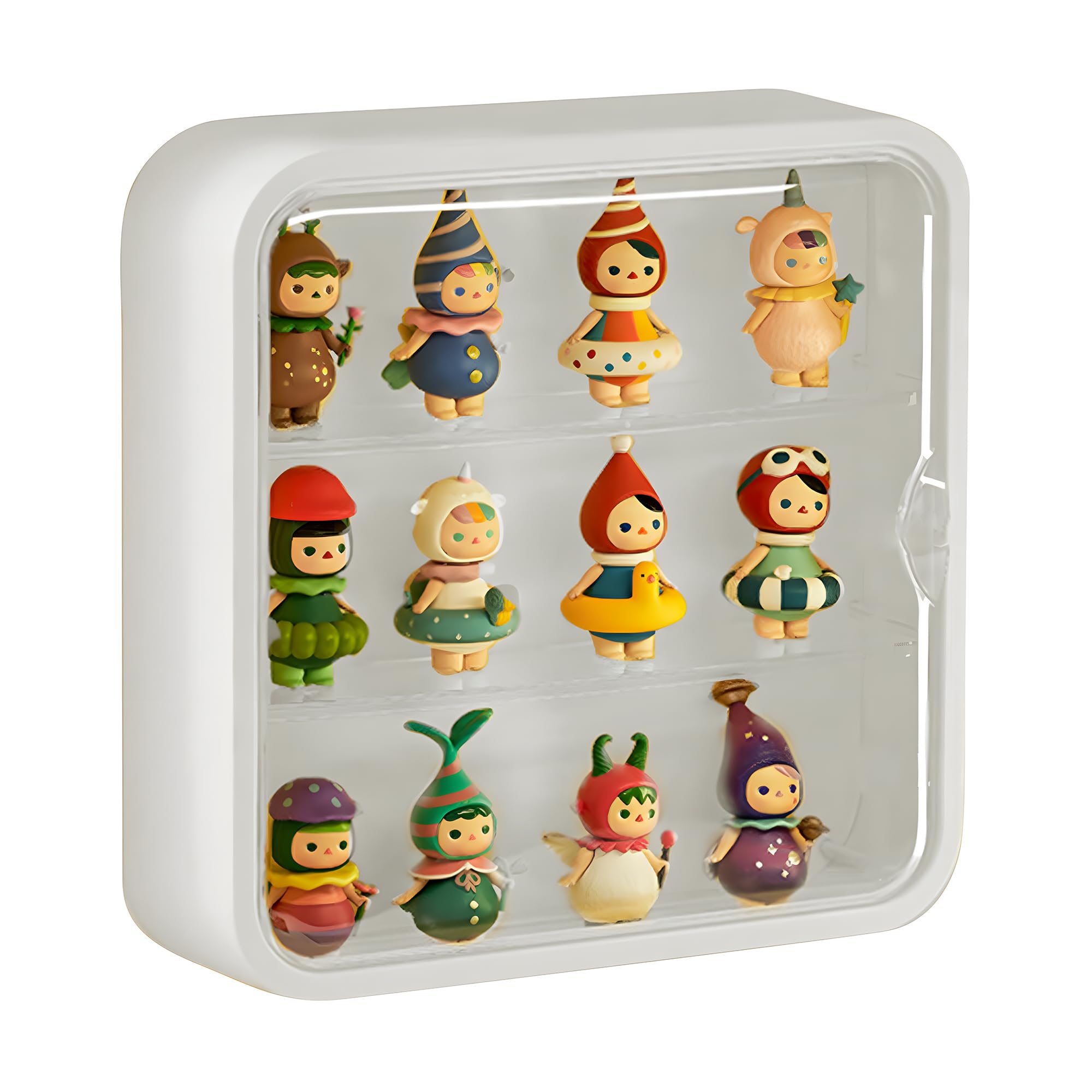 aleawol Clear Display Case for Figures, 3 Tiers Wall Mounted Doll Display Cases with Magnetic Door, Blind Box Displays Shelf Dust and Moisture Proof for Pop Mart Blind Box Collectibles Figure Toys