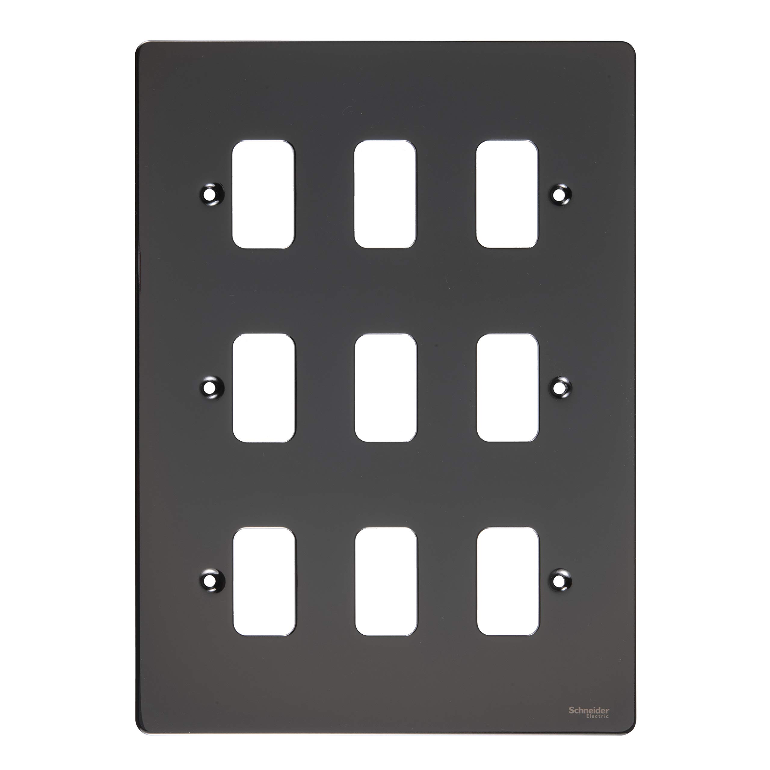 Schneider Electric Ultimate Flat Plate - 9 Gang Grid Faceplate, with Mounting Frame, GUG09GBN, Black Nickel