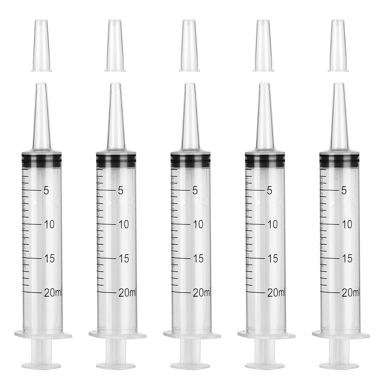 Hyber&Cara 20ml Syringes, 5 Pcs Plastic Syringe with Catheter Tip for Scientific Labs, Liquid Measuring & Dispensing, Animal Feeding, Plant Watering