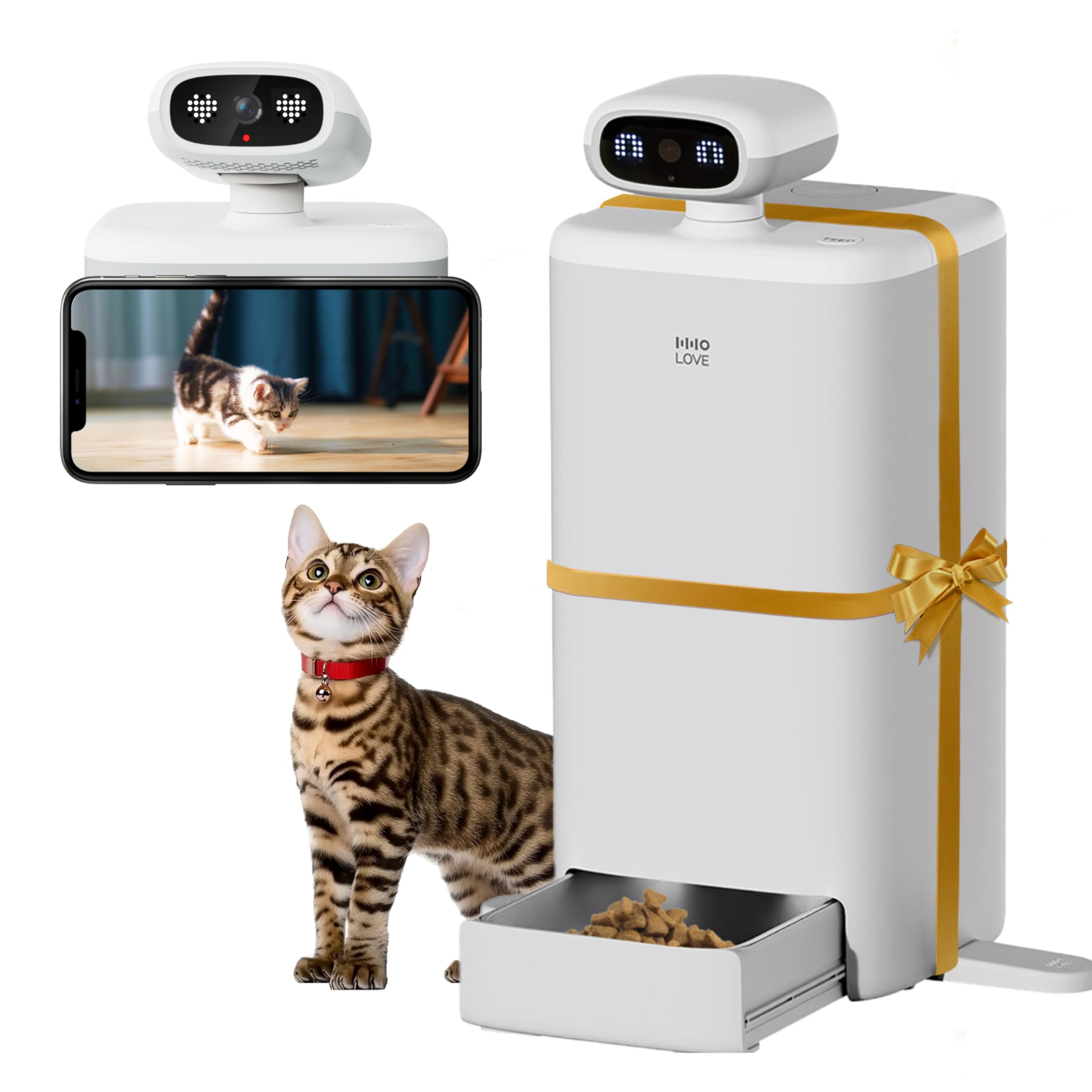 Photo 1 of HHOLOVE Automatic Cat Feeder with Camera, 2k HD Video Night Vision, 5G Pet Feeder with 2-Way Audio, Cat Food Dispenser with Low Food Alert and Blockage Sensor, Non-Subscription Version