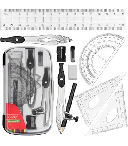 Juego De Geometría De 9 Piezas De Metal - Compás De Precisión Para Estudiantes, Dibujo Técnico Y Arquitectura