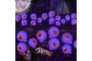 THISWING Halloween Decorations Outdoor, 2 Packs 12LED Scary Bleeding Eyeballs Solar-Lamps Waterproof Swaying Firefly Lights for Outside Patio/Yard/Garden/Lawn/Halloween Party Decor - Purple