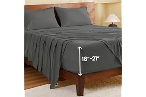 GOKOTTA 4-Pcs California King Sheet Set, 18"-21" Extra Deep Pocket, Elastic Corner Straps, Washed & Brushed Microfiber Polyes