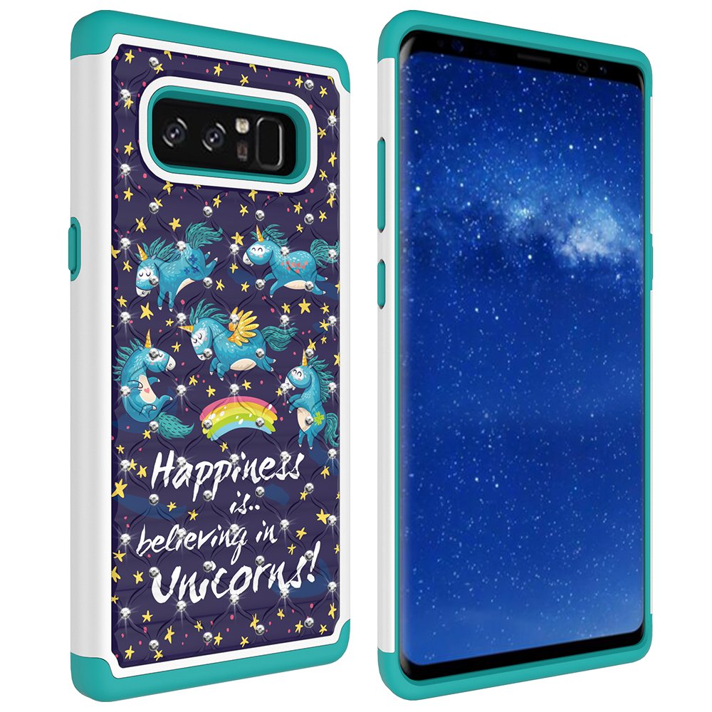 Note 8 Case, Galaxy Note 8 Case, MagicSky [Shock Absorption] Studded Rhinestone Bling Hybrid Dual Layer Armor Defender Protective Case Cover for Samsung Galaxy Note 8 (Unicorns)