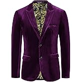 PJ PAUL JONES Mens Velvet Blazer Jacket Two Button Sport Coat Solid Suit Jackets for Dinner Prom Wedding