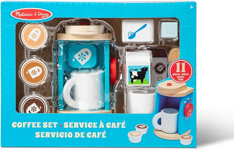 Jogo de Madeira para Preparar e Servir Café, Brinquedos de Imitação, Brinquedos de Madeira para Crianças, 3+, Presente para Rapaz ou Menina