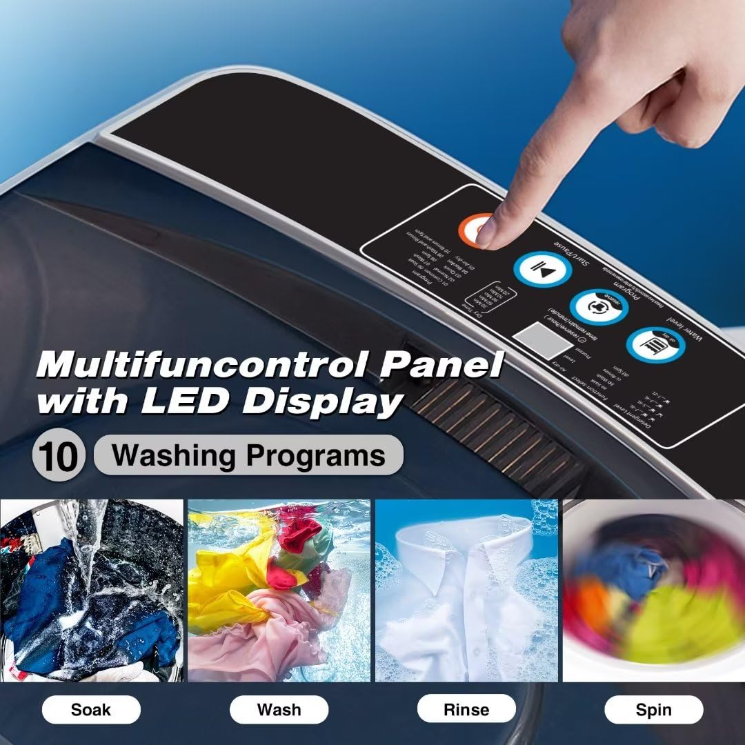 Apartment Washing Machine, 17.8 lbs Portable Washing Machine with 8 Water Levels and 10 Wash Promgrams, Small Washer Machine for Home and Apartment