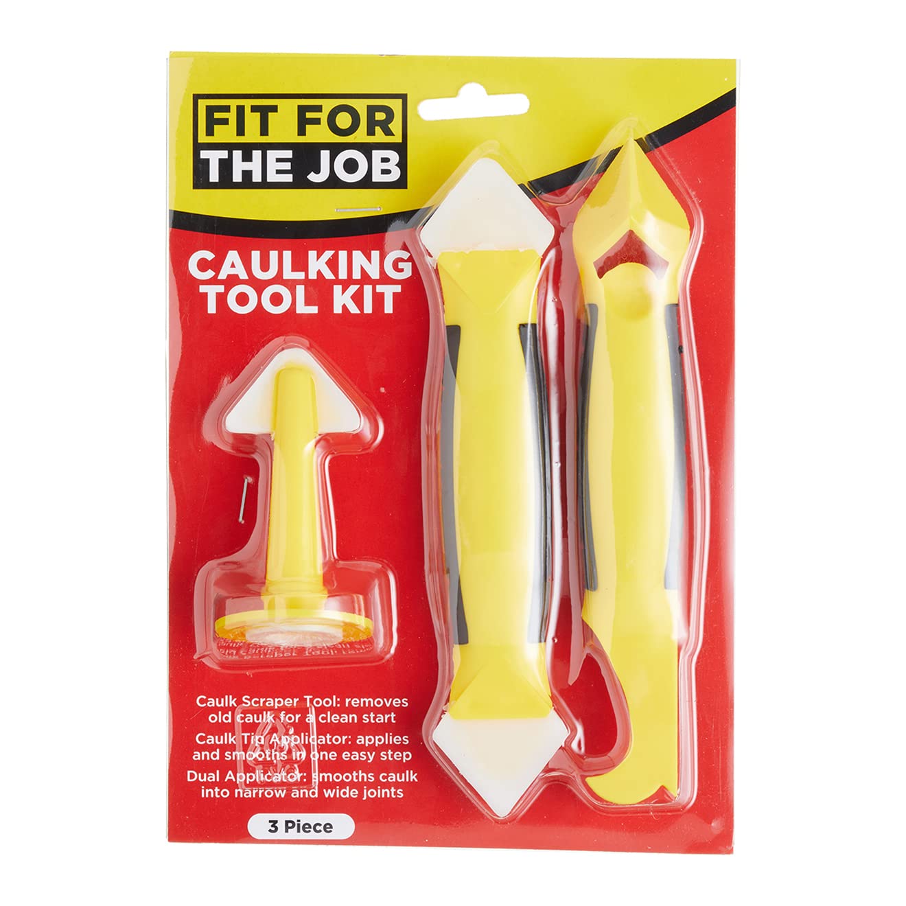 Fit For The Job 3 Piece Caulking Tool Kit for Applying & Smoothing Caulk, Fillers, Silicone Sealant & Tile Grout & Removing Old Material, Ideal For Bathroom, Shower, Kitchen