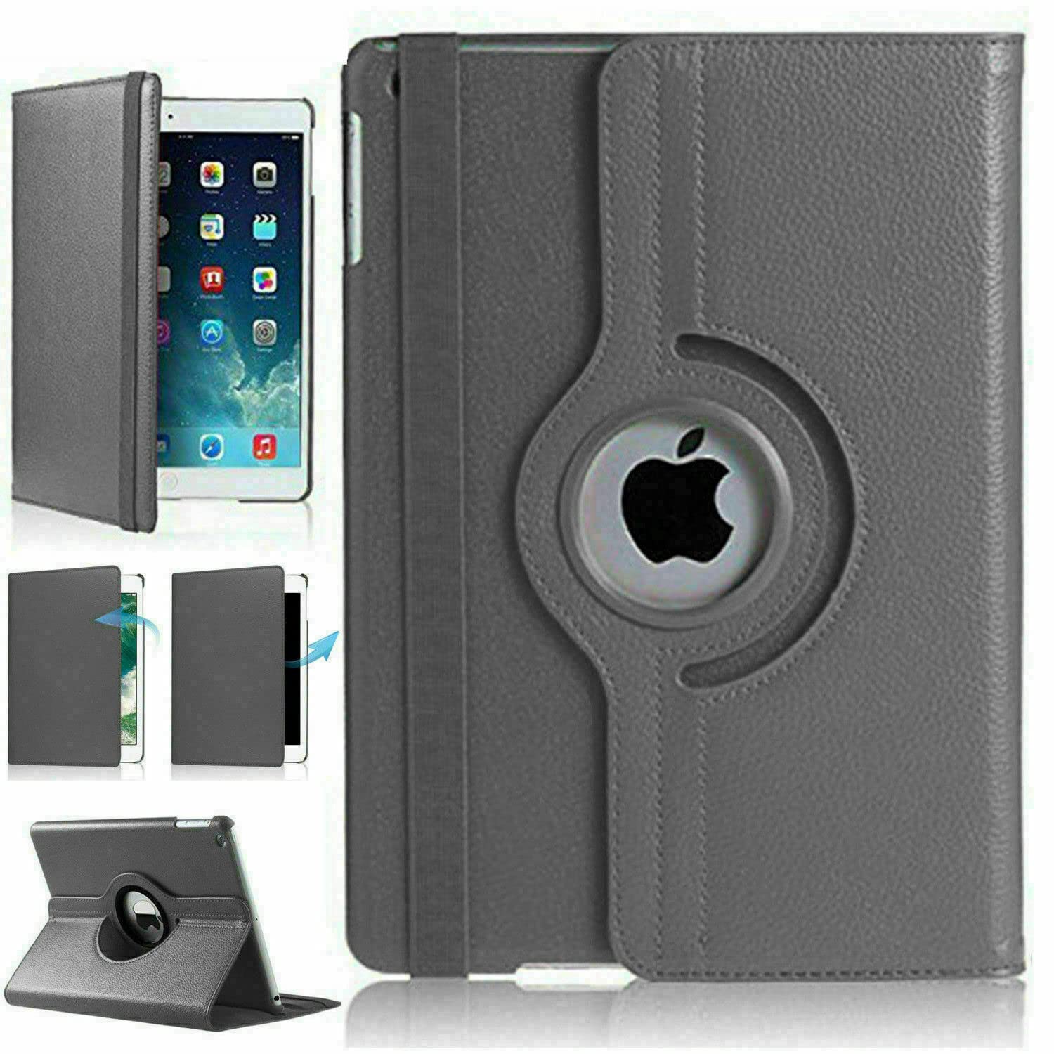 PU Leather Rotate Stand Case for iPad 9.7 inch 5th/6th Generation 2017/18 and For iPad Air 1st Generation and iPad Air 2 2013/14 (Gray)