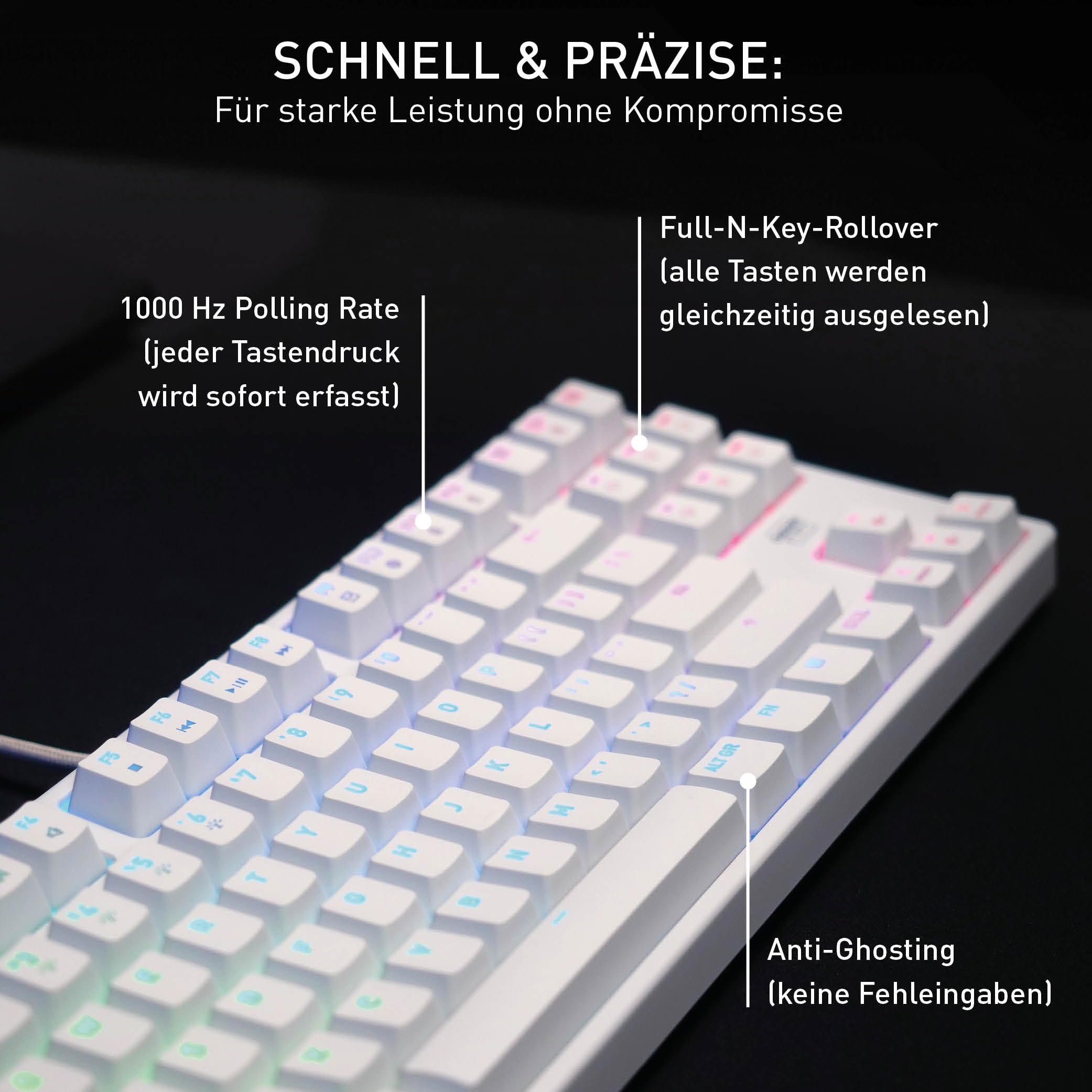 CHERRY XTRFY K4V2 TKL, Kabelgebundene Gaming-Tastatur ohne Nummernblock, Deutsches Layout (QWERTZ), RGB-Beleuchtung, Mechanische MX2A RED Switches, Weiß 6