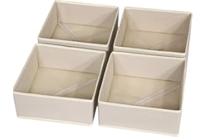 DIOMMELL 4 Pack Foldable Cloth Storage Box Closet Dresser Drawer Organizer Fabric Baskets Bins Containers Divider for Clothes Underwear Bras Socks Clothing,Beige 400