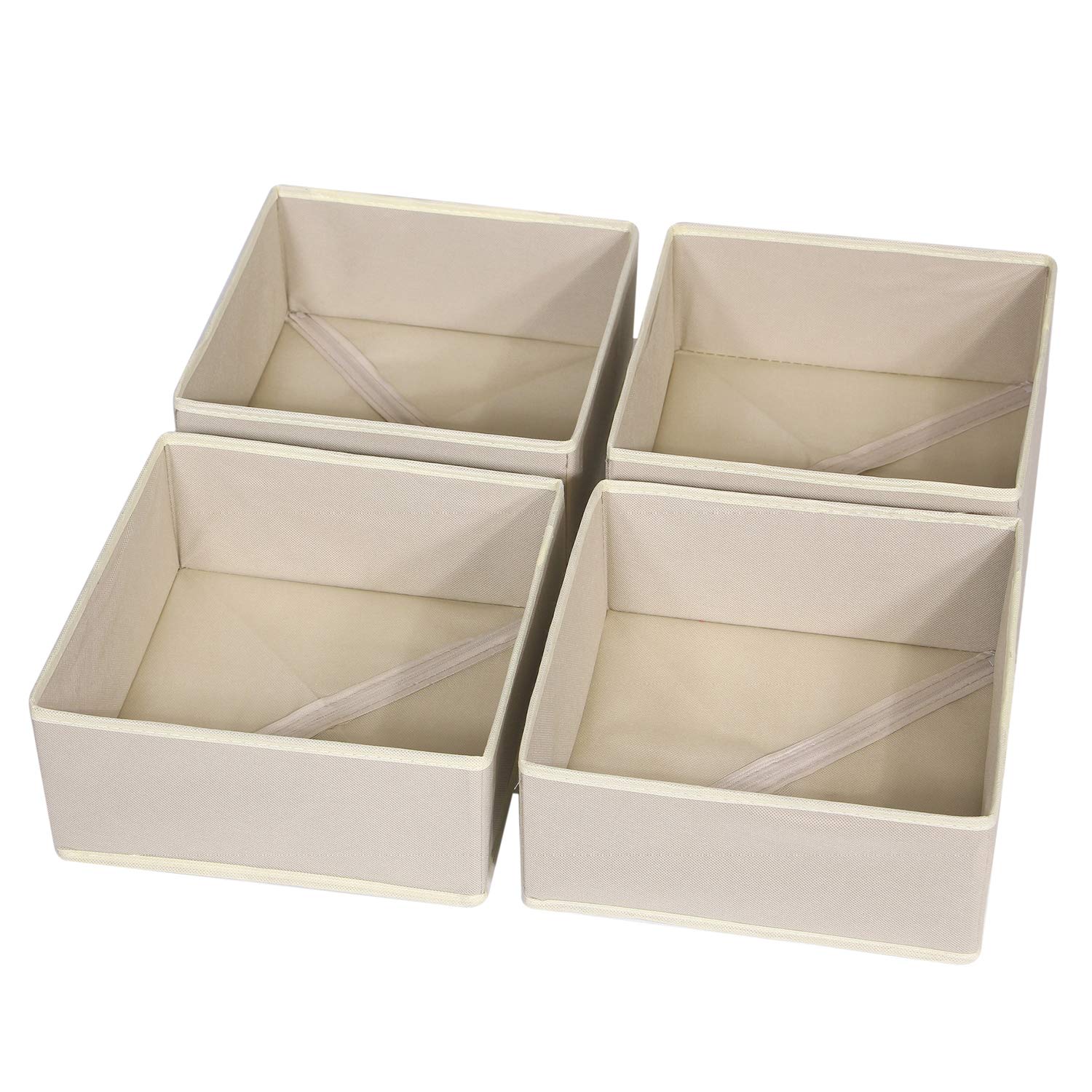 Photo 1 of DIOMMELL 4 Pack Foldable Cloth Storage Box Closet Dresser Drawer Organizer Fabric Baskets Bins Containers Divider for Clothes Underwear Bras Socks Clothing,Beige 400