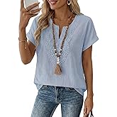 EVALESS Womens Tops Summer Trendy Dressy Casual Boho V Neck Short Sleeve Shirts Work Business Cute Loose Blouses