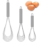 Patelai 3 Pieces Stainless Steel Kitchen Flat Whisk Set Stainless Steel Flat Wire Egg Utensils Whisk for Cooking Blending Whi