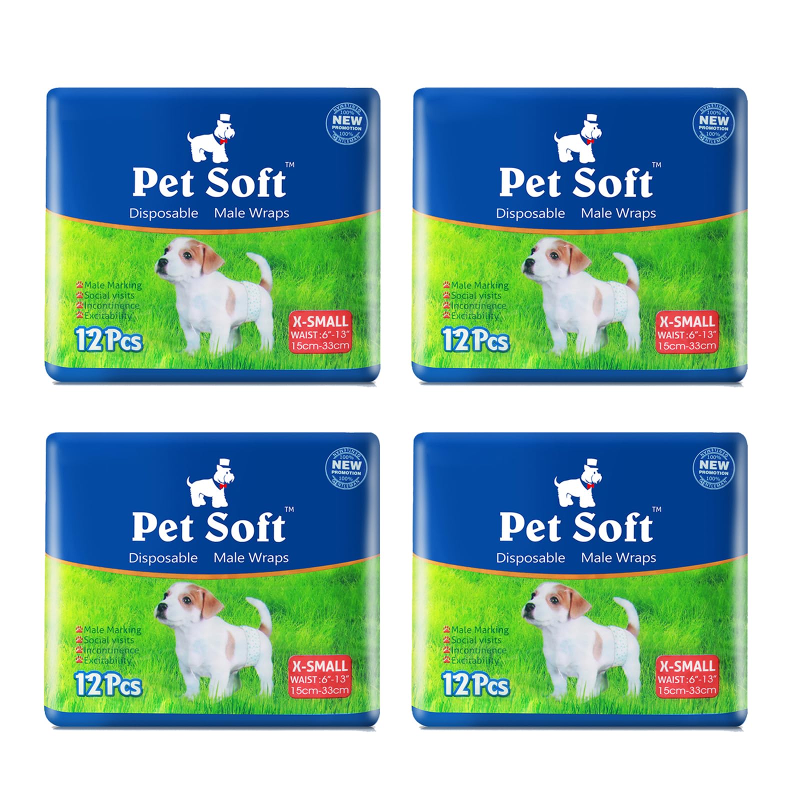 Pet Soft Dog Nappies Male - 48 Count Disposable Dog Wraps, Super Absorbent Belly Bands for Male Dogs (4XS-48 Count) — image 1