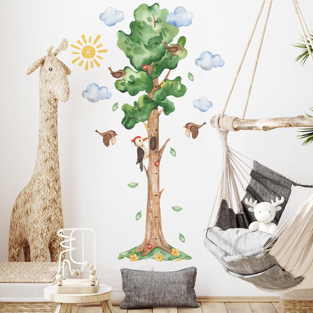 HGDESIGN® Wall Sticker Height Chart Tape Measure Tree Construction Vehicle Wall Sticker Wall Decoration for Children's Room Baby Room Child Baby Boy Girl (A)