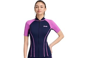 GoldFin Women Wetsuit Top, Womens Short Sleeve Wet Suit Jacket Neoprene Front Zip 2mm Swim Jackets Scuba Swimming Diving Snorkeling Water Aerobics