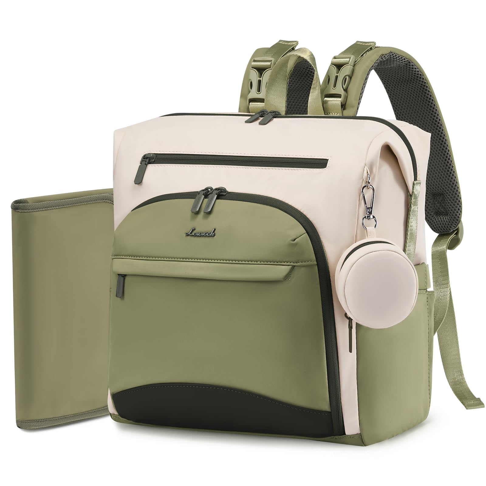 Photo 1 of LOVEVOOK Diaper Bag Backpack, Baby Bag with Changing pad, Waterproof Diaper Backpack for Mom Dad, cute Mommy Bag for Boy and Girl, Travel Essential Baby Registry Shower, Beige-Olive Green