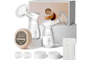 NCVI 8128 Electric Double Breast Pump Breastfeeding with 4 Modes 9 Levels, Rechargeable Pump Machine Strong Suction for Bigger Breast with 21/24mm Flanges Parts, Anti-Backflow Non-Spill and Low Noise