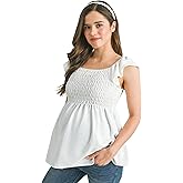Women's Square Neck Smocked Blouse Ruffle Cap Sleeve Maternity Top