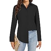 Rooscier Women's Button Down Collared Long Sleeve Office Work Blouse Shirt Top with Pocket
