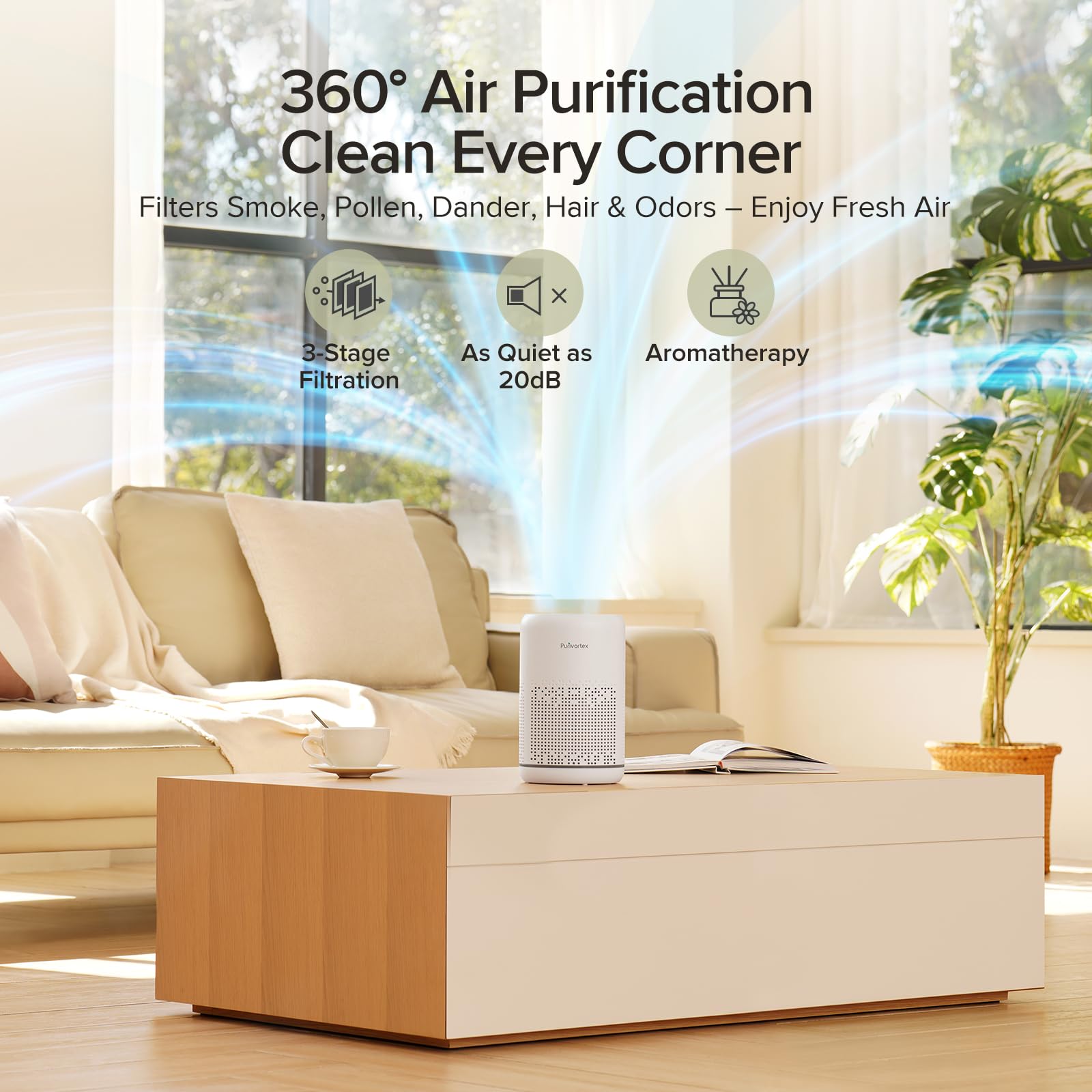 HEPA Air Purifier for Bedroom – Filters Smoke Dander Hair Odors - Portable with Fragrance Sponge - Sleep Mode and Speed Control - AC300 (White)