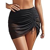 Blooming Jelly High Waisted Swim Skirt Tummy Control Swim Bottoms Mesh Ruched Drawsting Bathing Suit