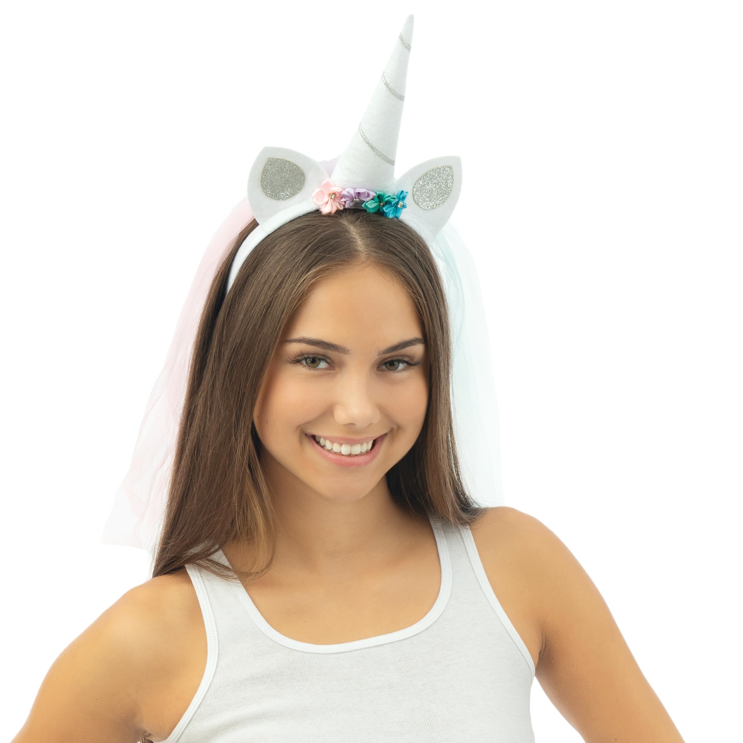 P 'tit clown 27260 Headband White Unicorn with Rainbow Voilette, One Size