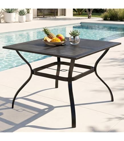 Amazon.com : Stabrech 42" Round Patio Table with Umbrella Hole, Metal Outdoor  Dining Table for Garden, Backyard and Deck, 4 Person Round Patio Dining  Table for Outside, Honey Oak : Patio, Lawn