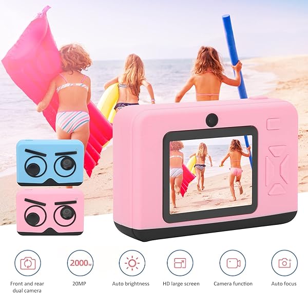 FECAMOS Kids Digital Camera2 Inch Screen Colorful IPS Display Multi Functional Video Camera Cute Cartoon Digital Video Camera Kids for Childrenpink