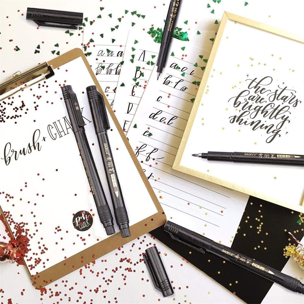 MISULOVE Calligraphy Brush Pens Set of 6(Soft & Hard) for Hand Lettering, Modern Calligraphy, Drawing, Beginner-Friendly Art Markers with Black Pigment Ink, Ideal for Scrapbooking, Journaling