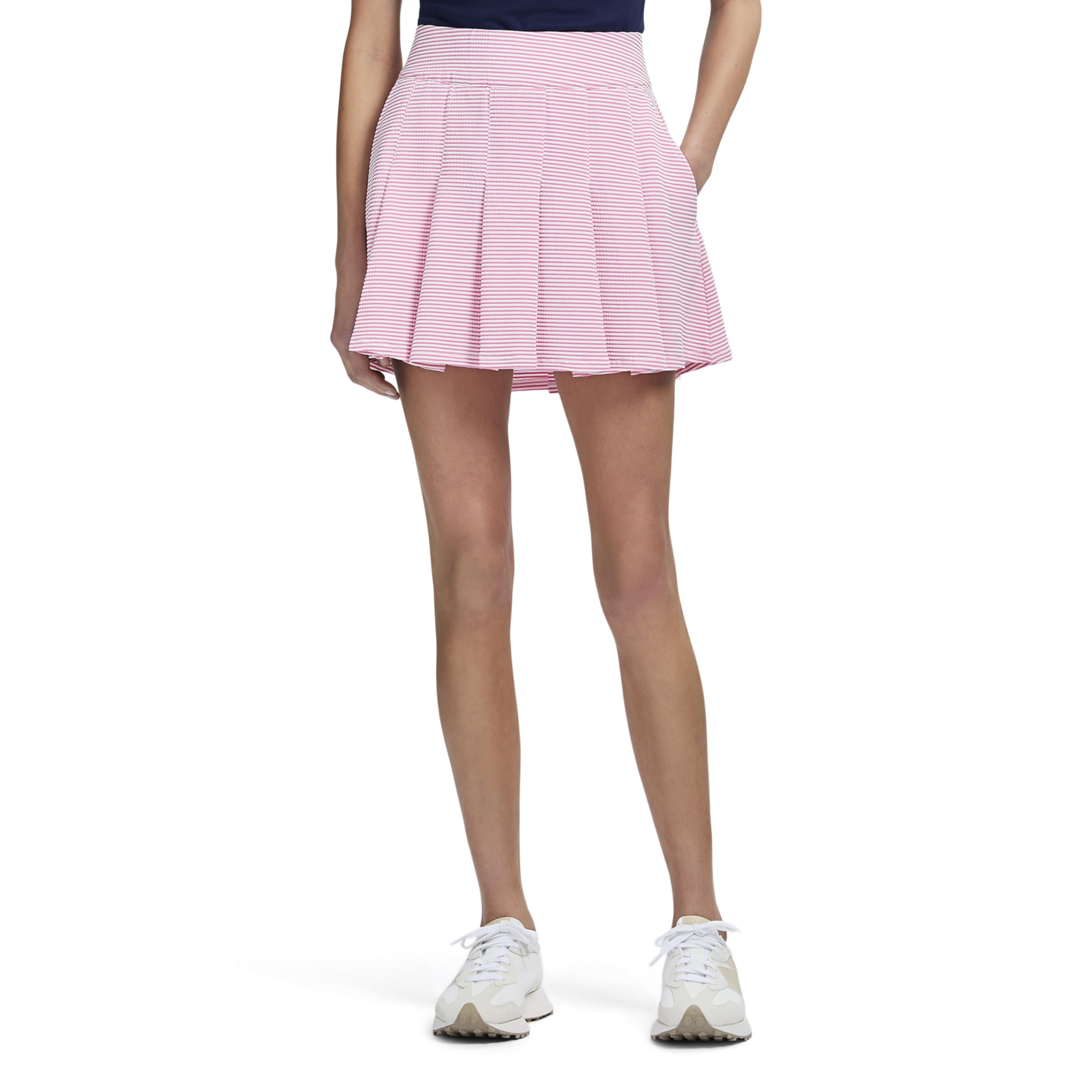 Izod Women’s Activewear Pleated Skort with Athletic Performance Stretch, Sachet Pink Seersucker, Large