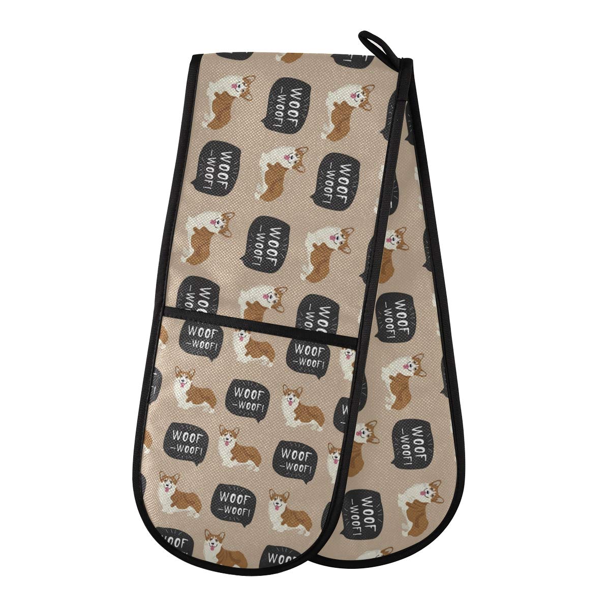 ZZXXB Corgi Dog Woof Double Oven Mitt Heat Resistant Non-Slip Kitchen Gloves Extra Long 7" x 35" for Cooking Baking Barbecue Grilling