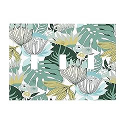 Retro Tropical Leaves 3 Gang Light Switch Cover