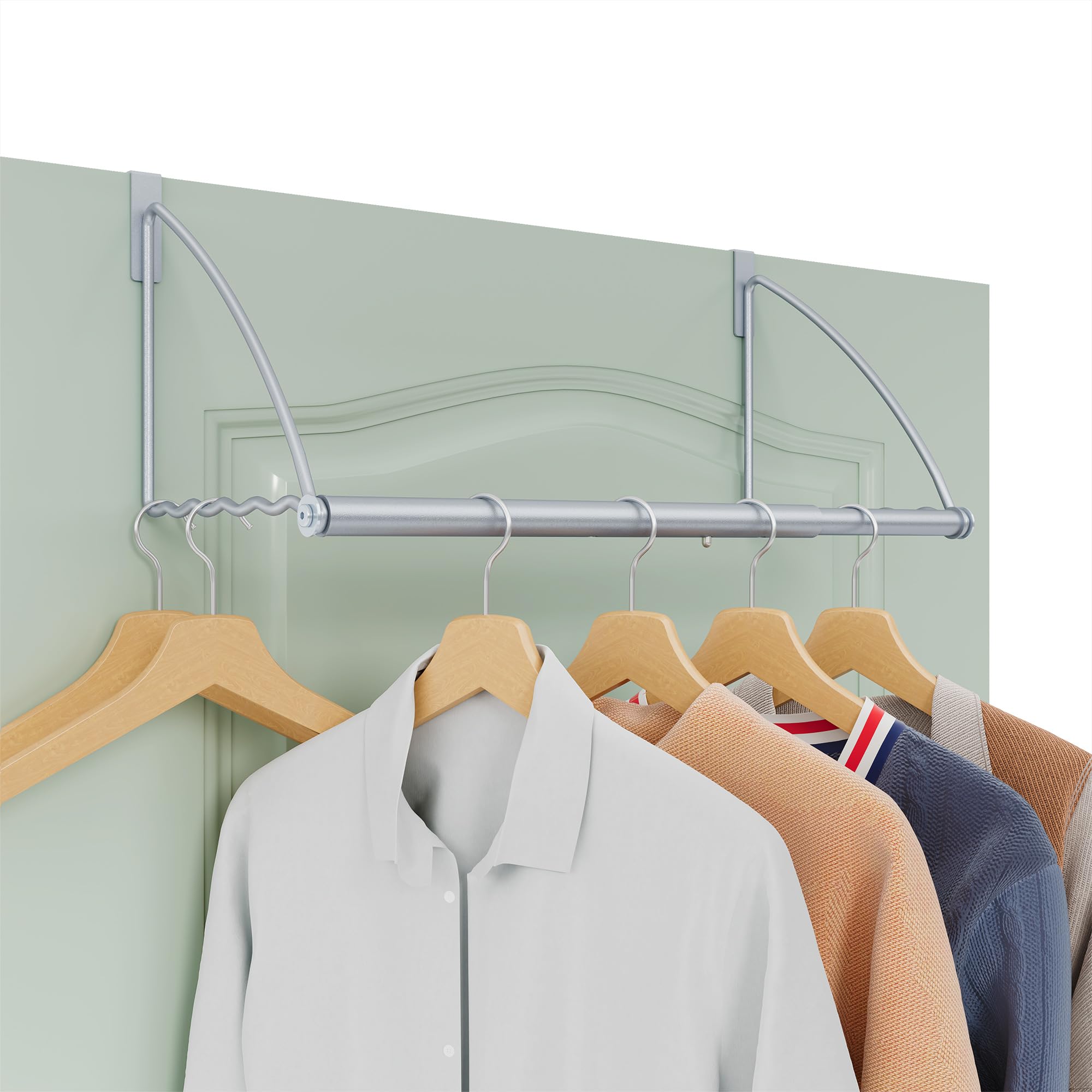 Photo 1 of **MISSING HARDWARE***Tajsoon Over The Door Hanger Expandable & Adjustable, Over The Door Hooks for Hanging Towel & Coat, Door Rack Hanger for Bathroom, Bedroom, Washroom, Fits Doors up to 1¾”, Metal, Silver