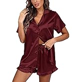 Vrtige Women's Satin Pajamas Set Short Sleeve Button Down Top With Shorts PJs Set Sleepwear