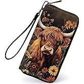 LYHXLYJH Women's Wallets,PU Leather Wristlet Wallet for Women,Card Holder Organizer Ladies Clutch with Zipper & Phone Holder-Beautiful Highland Cow