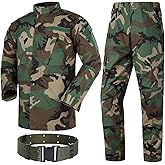HANSTRONG GEAR Men Tactical BDU Combat Uniform Jacket Shirt & Pants Suit for Army Military Airsoft Paintball Hunting Shooting War Game Woodland (L)
