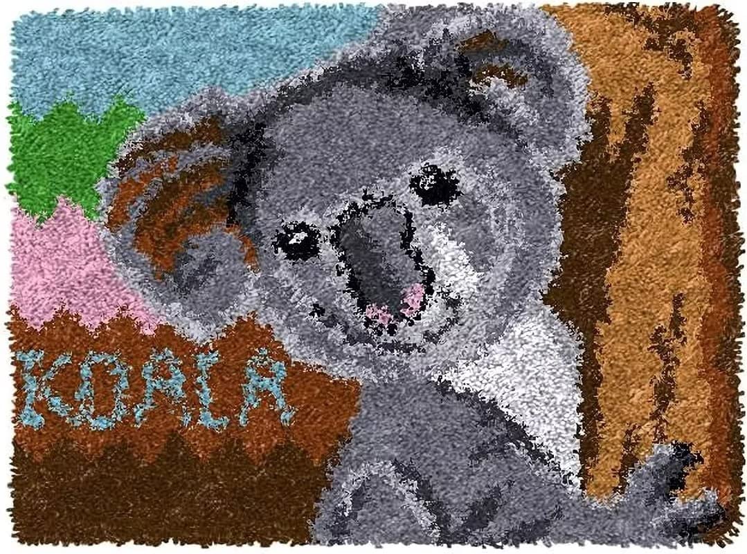 ROCKY&CHAO Latch Hook Kits for Adults, Koala 20x15Inch, DIY Latch Hook Koala Rug Kit 50x38cm, Home Carpet Rug Making Kit, Cross Stitch Embroidery Kits Needlework Crafts Rug for Home Decor — image 1
