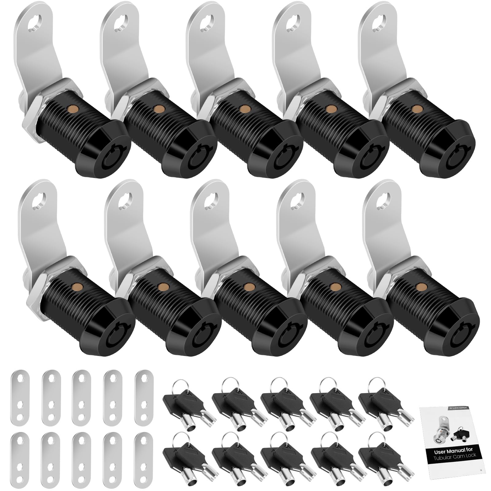 Photo 1 of 10 Pack Cabinet Lock with Keys, 7/8" RV Storage Locks Keyed Alike, RV Locks for Storage Door, Camper Cabinet Door Toolbox Lock Mailbox RV Cam Locks with Manual (Black -10 Pack, 7/8 Inch)…