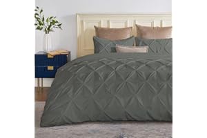 SLEEP-NEST Luxuries Decorative Pinch Pleated Pintuck Duvet Cover Queen/Full 90x90 Size 3 Piece with Zipper Closer & Corner Ti