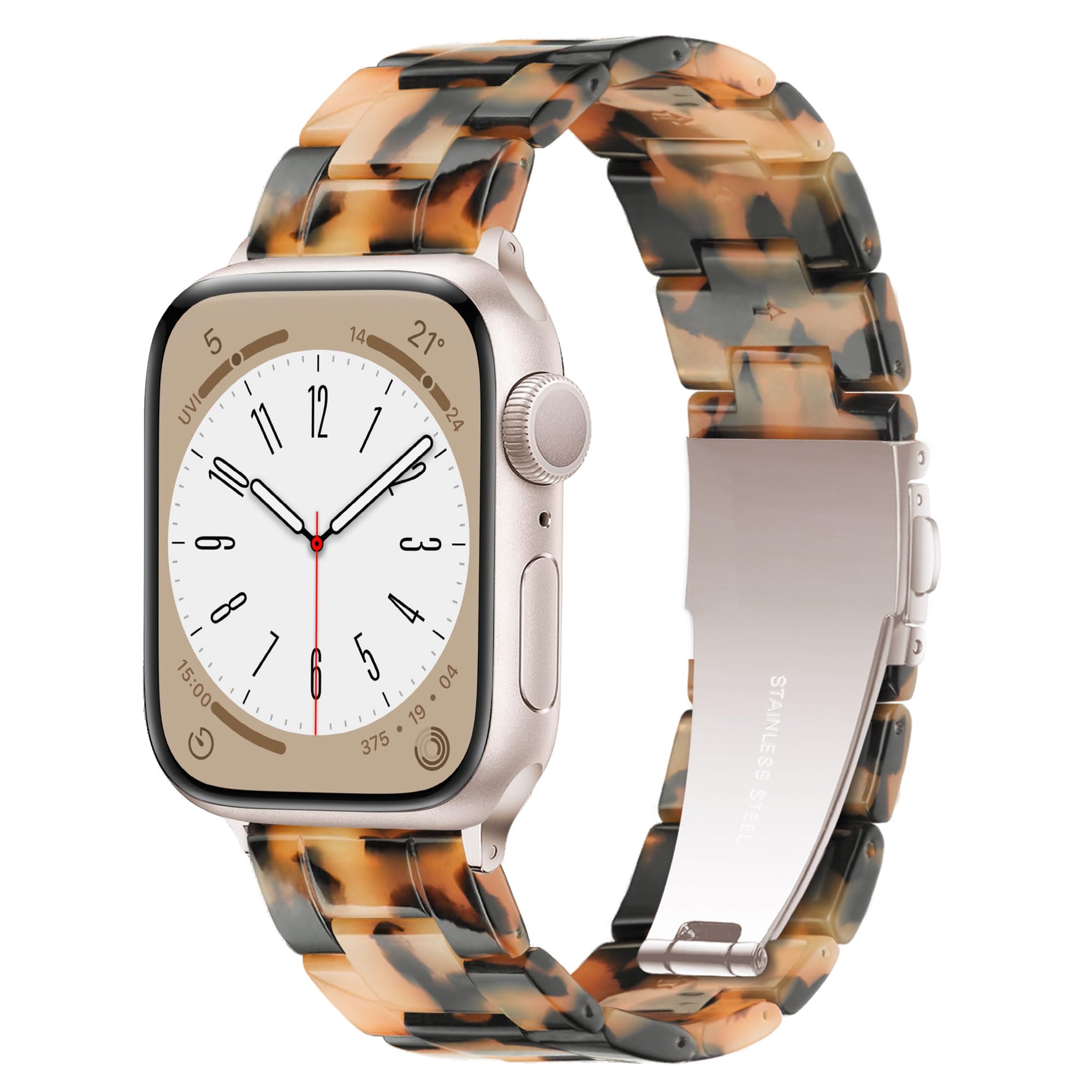 Vamyzji Compatible with Apple Watch Straps 42mm(Series 11 10)41mm 40mm 38mm, Light Resin Tortoise Waterproof Sport iWatch Strap with Stainless Steel Clasp for Apple Watch Series 11 10 SE 9 8 7 6 5 4 3