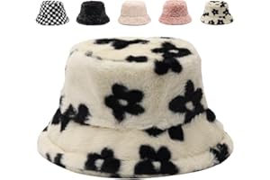 Gadfary Bucket Hat Women Furry Fuzzy Bucket Hats for Ladies, Winter Warm Fluffy Plush Faux Fur Hat for Women