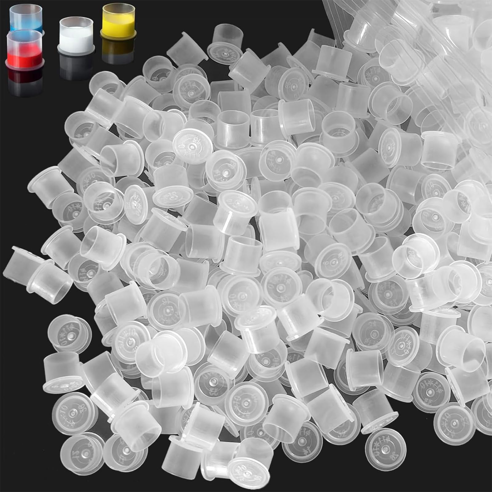Emalla 1000pcs Small Ink Caps Disposable Tattoo Ink Cups with Base 11mm Clear Plastic Pigment Caps Permanent Makeup Container