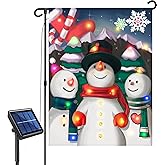 Lighted Christmas Garden Flag, Solar Outdoor Decorative Led Snowman Choir Flags Yard Decor, 8 Lighting Modes Led Flag,12x18 Double Sided Winter Decorations for Home Porch Outside