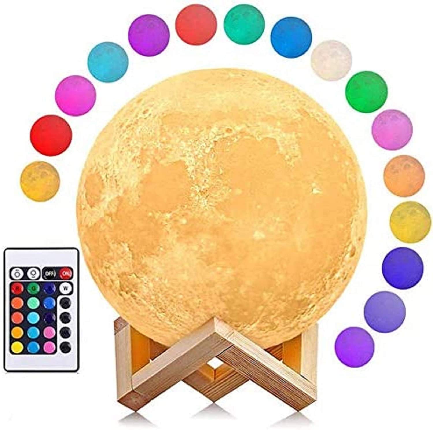 AGM Moon Lamp, 3D Printed Dimmable LED Night Light with 16 Colors, Remote and Touch Control Mood Lamp for Bedroom, Kids Room Cafe Bar Dining Room
