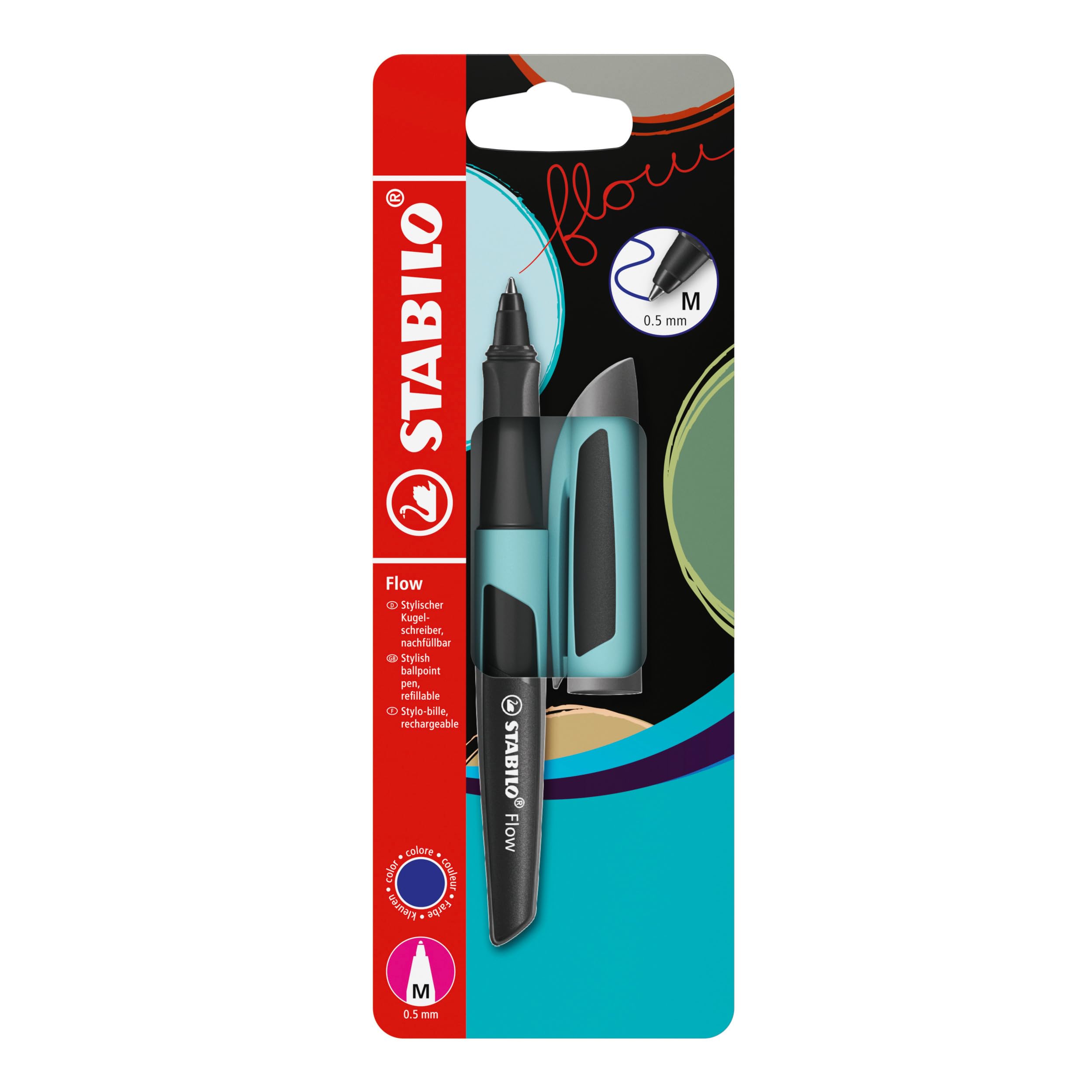 STABILO Flow - Ballpoint Pen - Pack of 1 - Puristblue Including Blue Ballpoint Refill