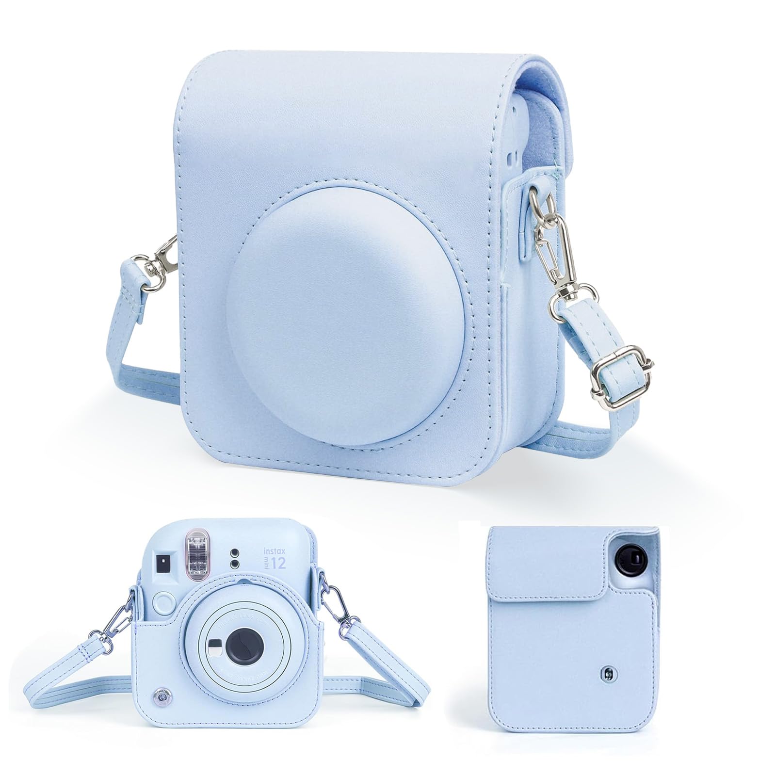 Easy Hood Camera Case for Fujifilm Instax Mini 12 Instant Film Cameras, Soft PU Leather Camera Protective Bag, Removable Case with Adjustable Shoulder Strap, Blue