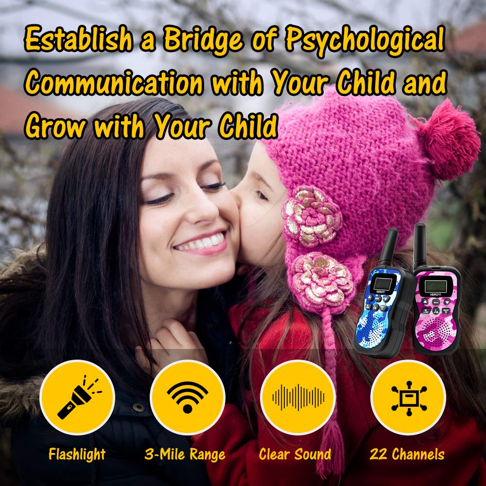 Veroyi Walkie Talkie for Kids, Boys and Girls, 22 Channels 2 Way Radio Toys with Backlit LCD Display and Flashlight for Indoor Outdoor Activity (2-Pack)